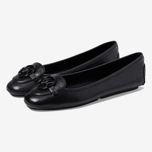 Michael Kors ‘Lillie’ Women's 6.5 Moccasin Monogram Logo Black Leather Flat - Picture 1 of 9